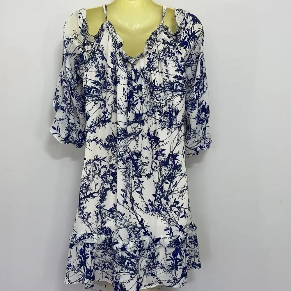 Parker Dress"WHITE THICKET" Dress Tunic Top Cold Shoulder Loose Fitting… - Picture 8 of 9